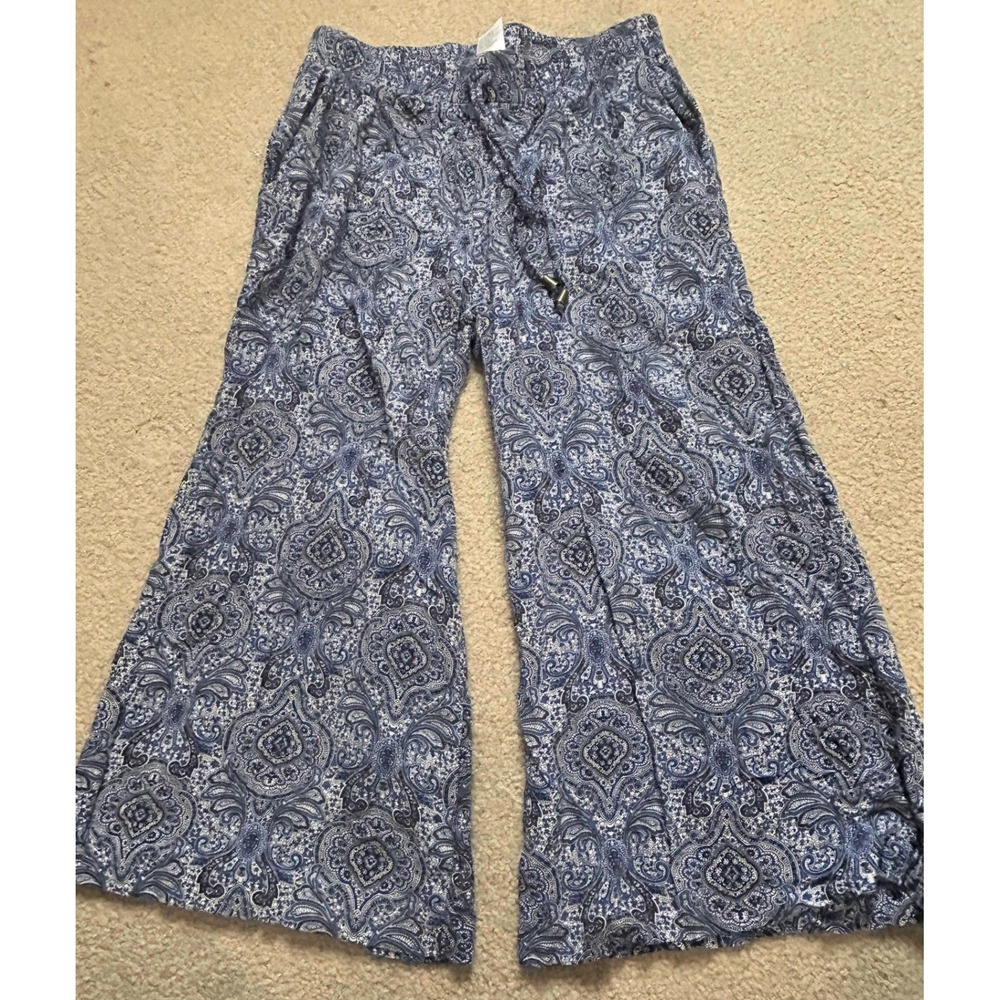 ANTIBES BLANC Paisley Wide Leg‎ Palazzo Pants Womens Medium Rayon Blue